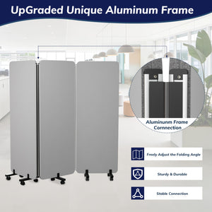 3-Panel Foldable Room Divider with Wheels, 71"W x 66"H