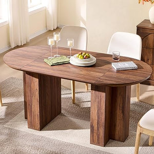 63-Inch Oval Dining Table for 4-6 | Wood-Grain Top & Metal T-Base