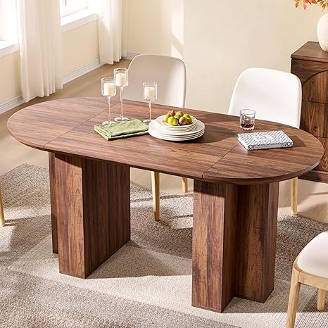 63-Inch Oval Dining Table for 4-6 | Wood-Grain Top & Metal T-Base