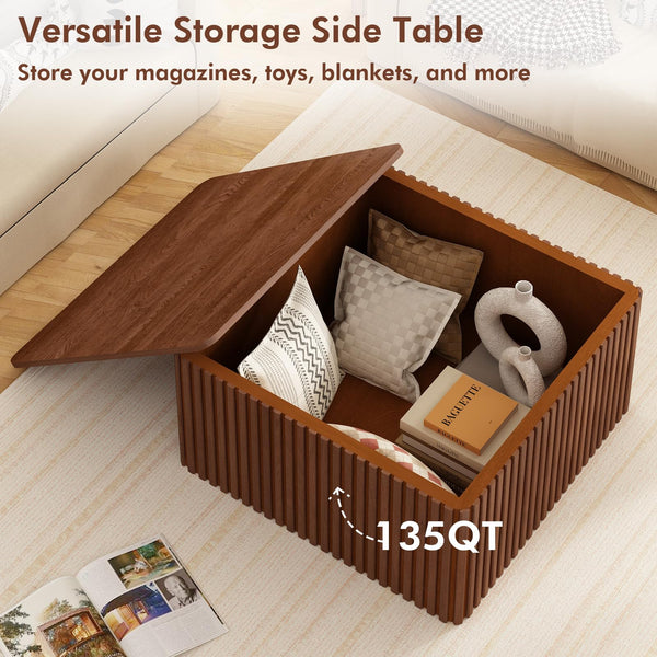 Fluted Square Coffee Table with Storage