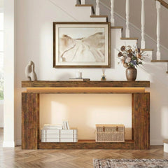 63" Console Table with LED Lighting & Charging Station