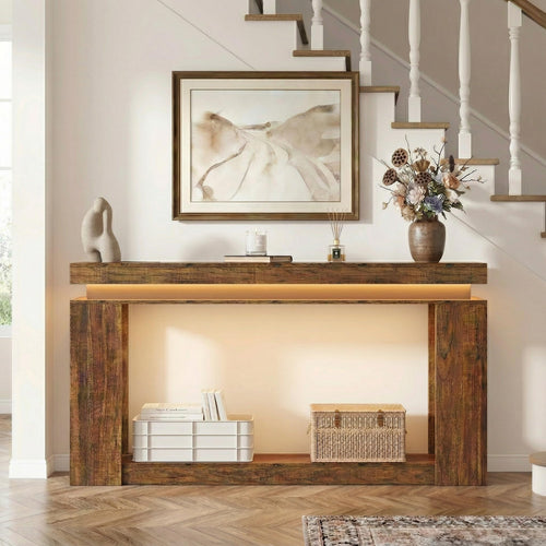63" Console Table with LED Lighting & Charging Station