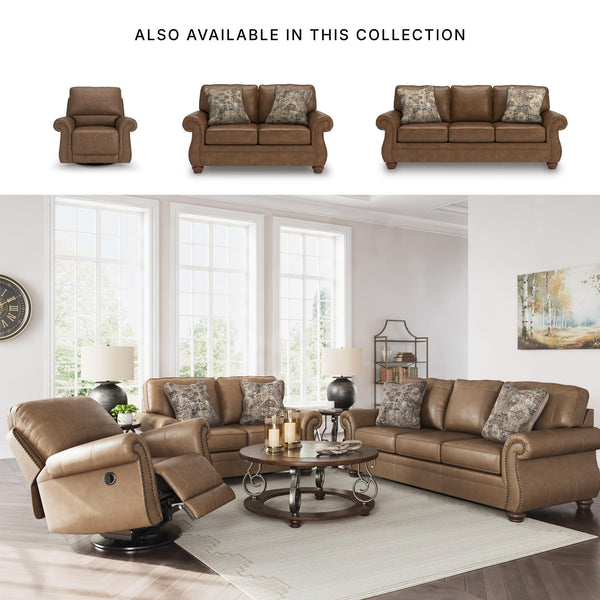 Rustic Faux Leather Loveseat with Nailhead Trim & Throw Pillows