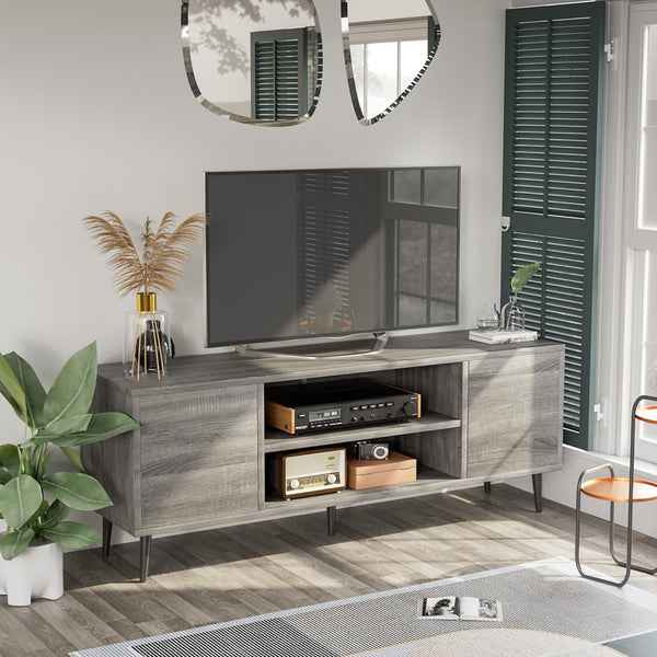 Mid-Century Modern TV Stand with Storage Cabinets