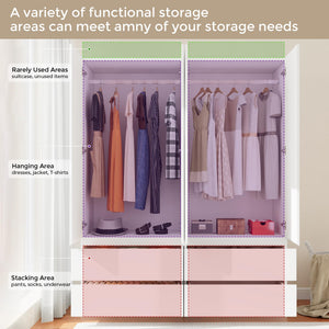 Modern Wardrobe Closet with Drawers & Hanging Rod