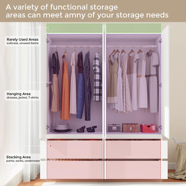 Modern Wardrobe Closet with Drawers & Hanging Rod