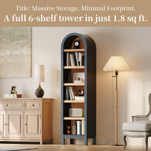 69" Tall Skinny Bookshelf with Arched Top & Adjustable Shelves