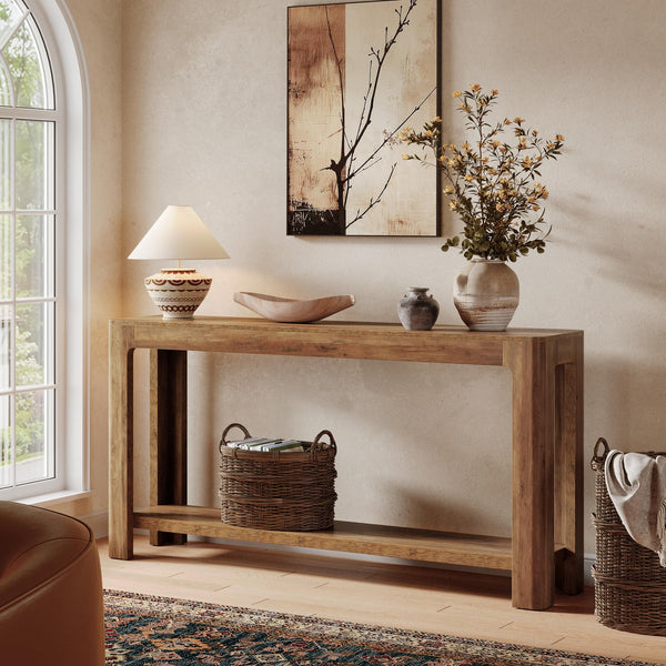 63-Inch 2-Tier Farmhouse Console Table