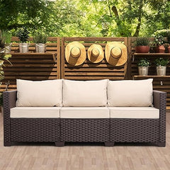 3-Seat Outdoor Wicker Patio Sofa with Deep Seating & All-Weather Cushions
