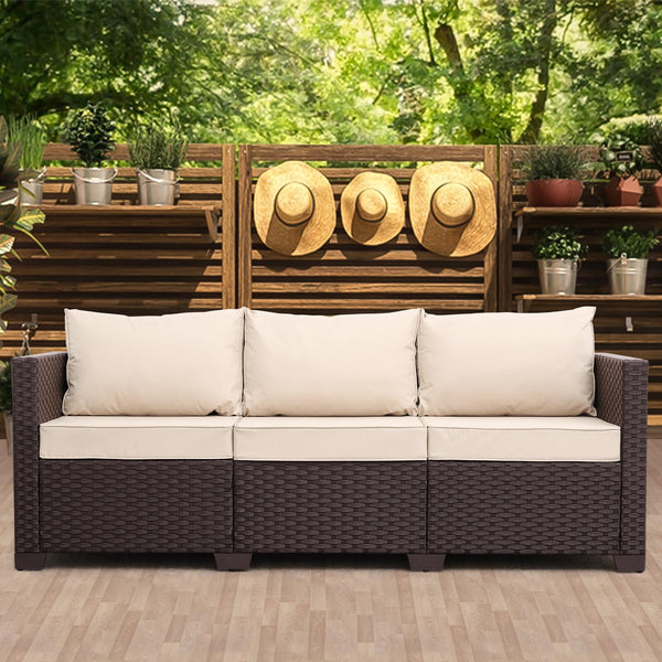 3-Seat Outdoor Wicker Patio Sofa with Deep Seating & All-Weather Cushions