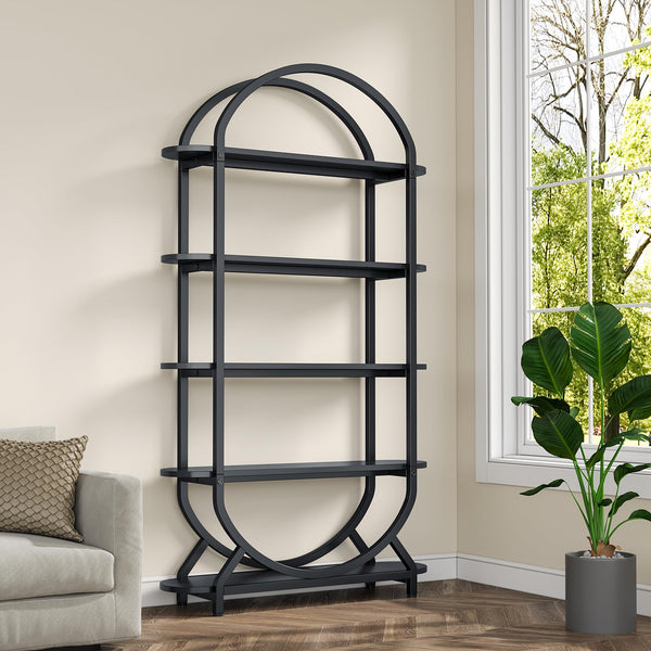 5-Tier Arched Bookshelf with Metal Frame