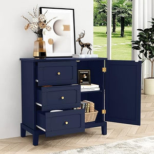 Accent Cabinet with 3 Drawers and Door – Wooden Sideboard with Shelves