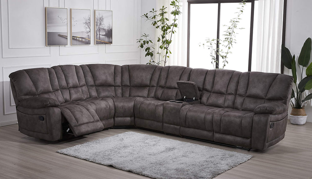 Grey Microfiber Reclining Sectional Sofa – L-Shaped, 5-Seat