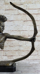 Native American Warrior Bronze Sculpture with Marble Base