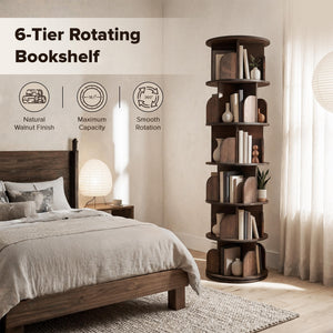 6-Tier Rotating Bookshelf with Lazy Susan Turntable