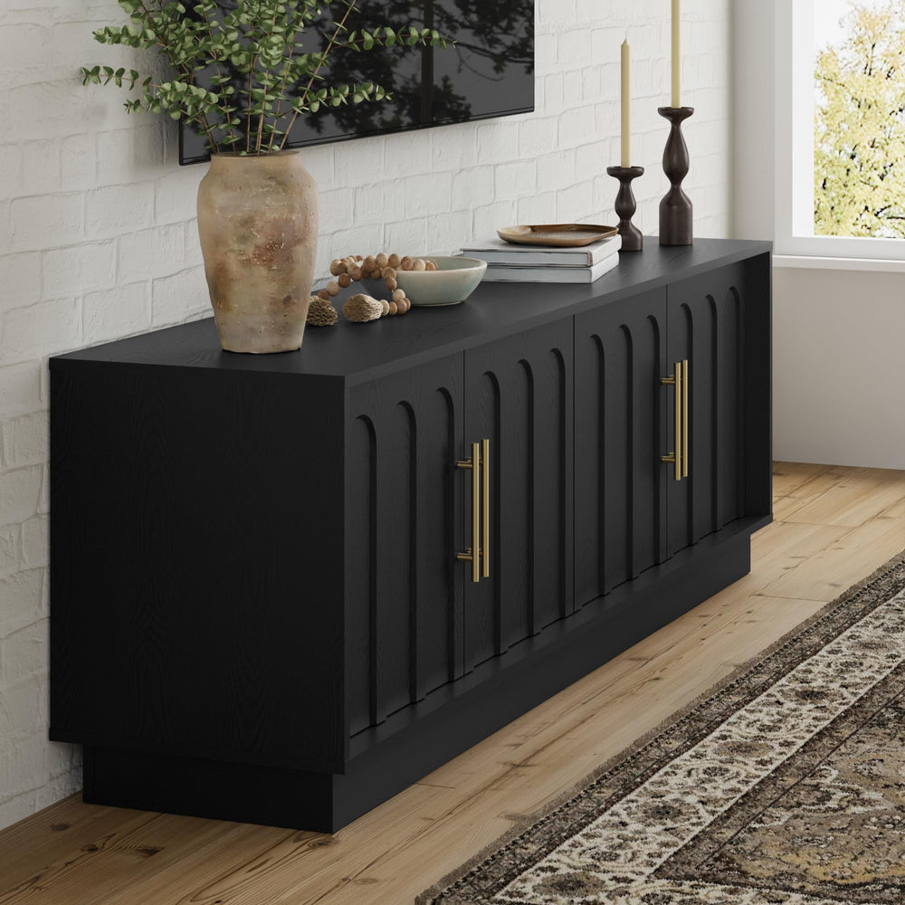 Mid-Century Modern TV Stand for 75" TVs – 67" Media Console with Arched Doors