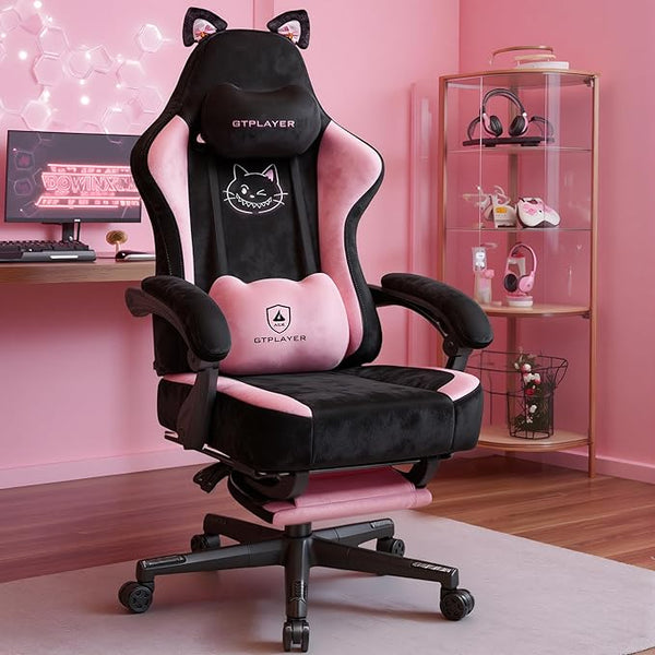 Cat Ear Gaming Chair – Velvet Reclining Office Chair