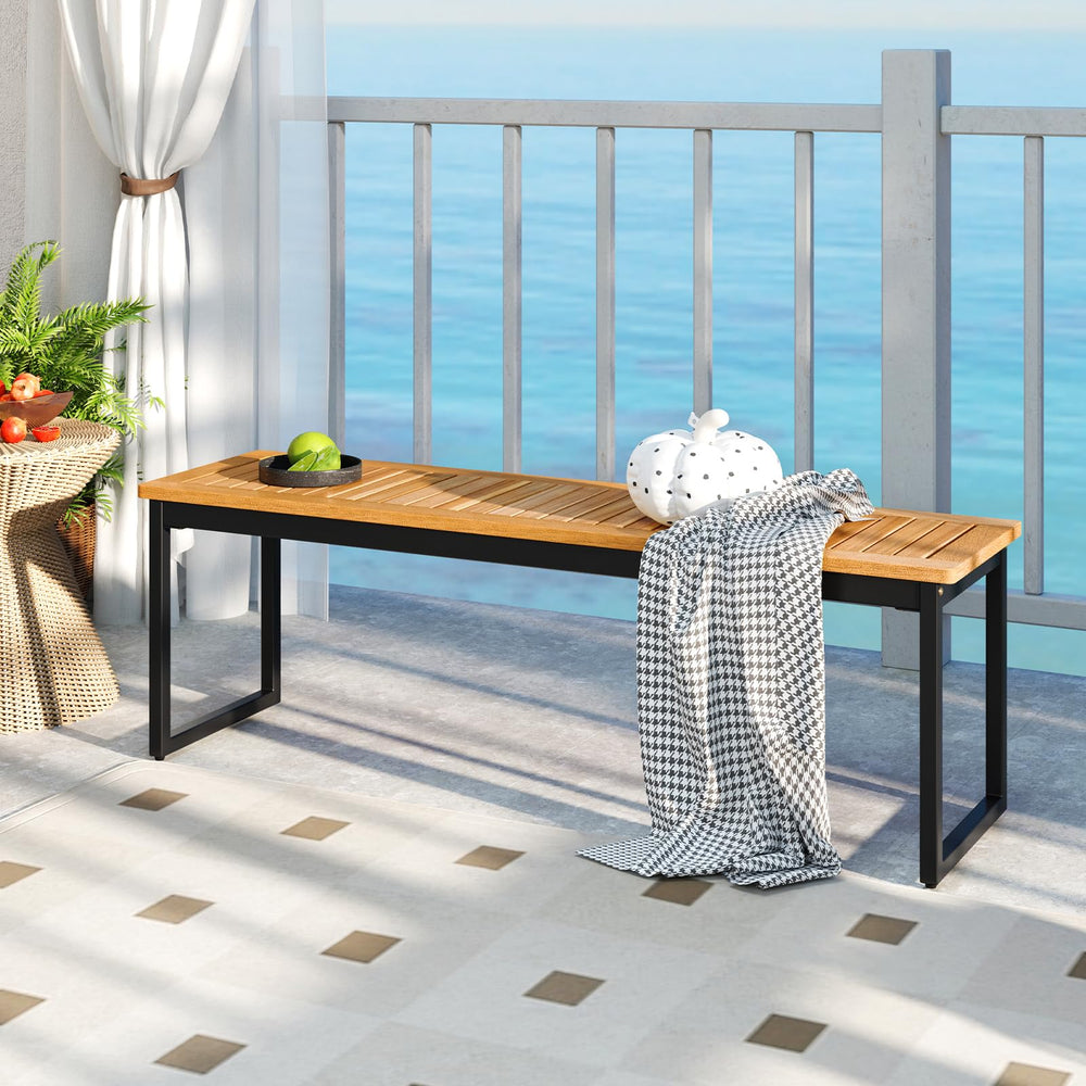 Acacia Wood Outdoor Dining Bench with Metal Legs