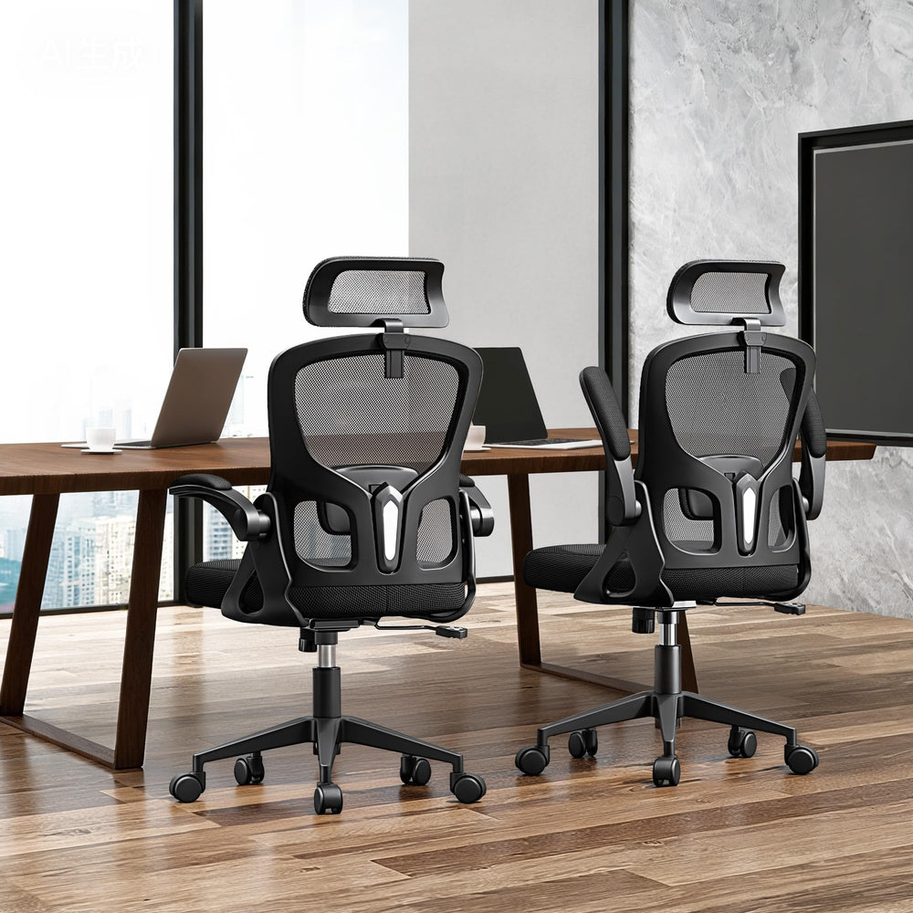 Ergonomic Mesh Office Chair with Flip-Up Arms & Adjustable Lumbar Support