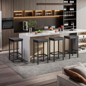 Counter Height Bar Stools with PU Leather Saddle Seat — Set of 2, 3, or 4