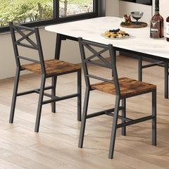 Rustic Dining Chair Set with Metal Frame & Backrest
