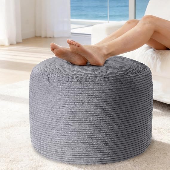 Large Round Corduroy Pouf Ottoman with Memory Foam Filling