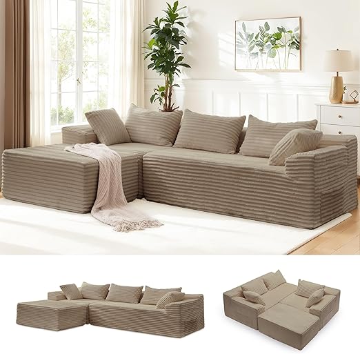 L-Shaped Modular Sectional Sofa with Chaise – Corduroy, Deep Seat, No Assembly