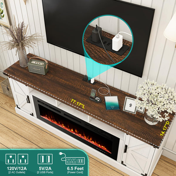 77" Fireplace TV Stand with 50" Electric Fireplace for TVs up to 85"