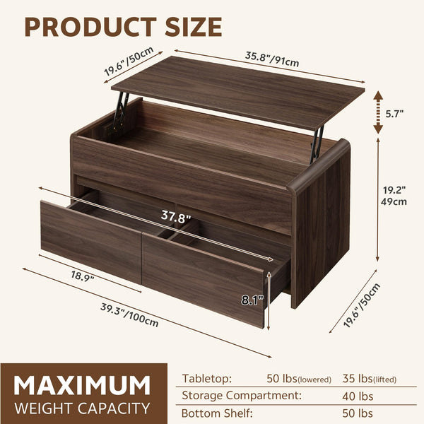 Lift Top Coffee Table with Drawers