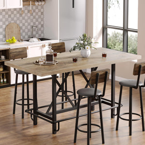 63-Inch Industrial Counter Height Bar Table with Metal Footrest