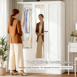 2-Door Wardrobe Closet with Mirror