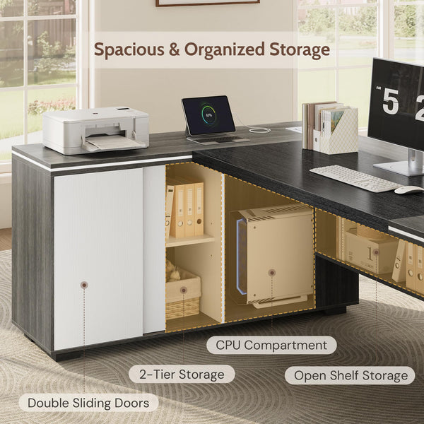 L-Shaped Executive Desk with Cabinet Storage