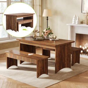 Farmhouse Dining Table Set with 2 Benches – Seats 4 to 6