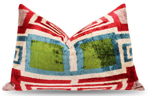 Velvet Throw Pillow with Down Feather Insert – Geometric Pattern, 16"x24"