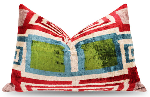 Velvet Throw Pillow with Down Feather Insert – Geometric Pattern, 16"x24"