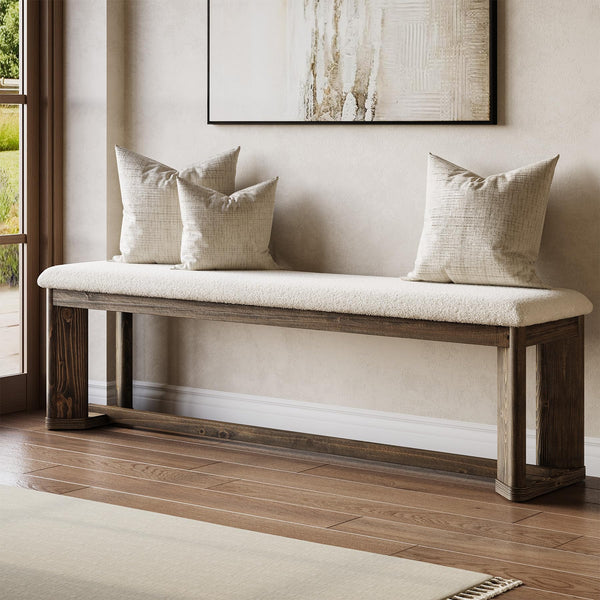 63" Upholstered Bench with Faux Lamb Fur Seat