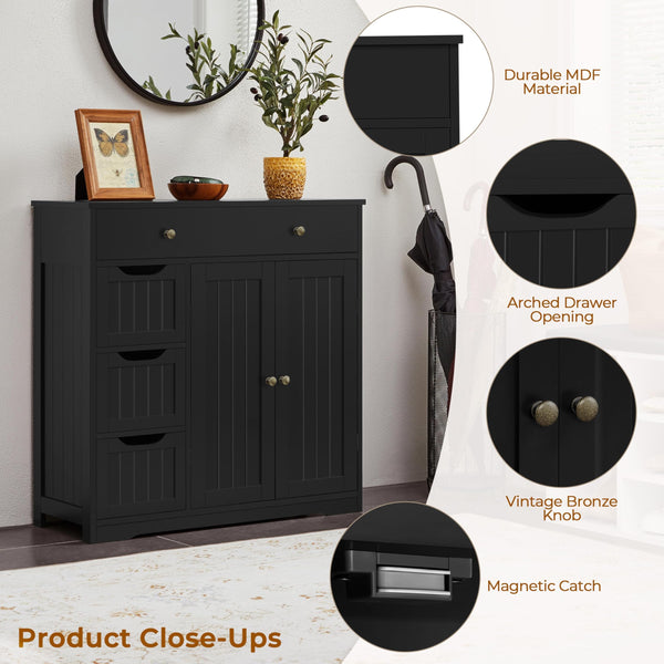 Storage Cabinet with 4 Drawers, 2 Doors & Adjustable Shelves