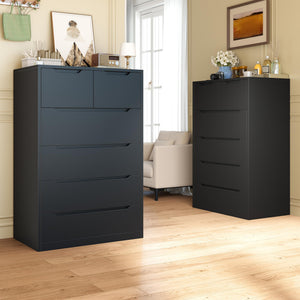 6-Drawer Tall Wooden Dresser with Hidden Handles