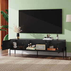 Mid-Century Modern TV Stand with Storage Cabinets & Metal Legs