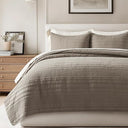 Cotton Quilt Set with Pillow Shams – Modern Stripe Coverlet