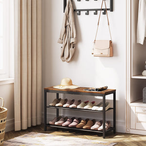 3-Tier Shoe Bench with Mesh Shelves