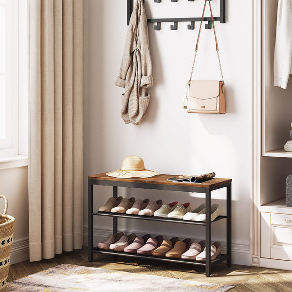 3-Tier Shoe Bench with Mesh Shelves