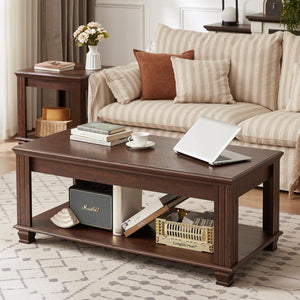 Farmhouse Coffee Table with Open Storage Shelf