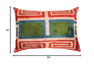 Velvet Throw Pillow with Down Feather Insert – Geometric Pattern, 16"x24"