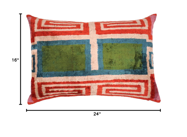 Velvet Throw Pillow with Down Feather Insert – Geometric Pattern, 16"x24"