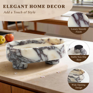 Oval Marble Fruit Bowl – Two-Legged Pedestal, 10"