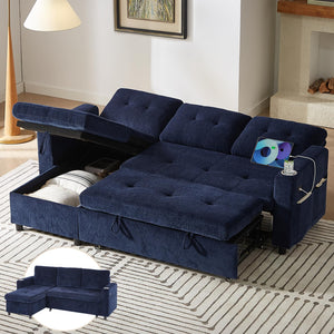 L-Shaped Sleeper Sectional Sofa with Storage Chaise