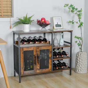 Wine Bar Cabinet with Glass Holder & Mesh Door