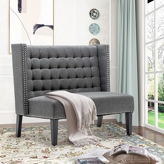 Small Tufted Loveseat Sofa with Nail Head Trim