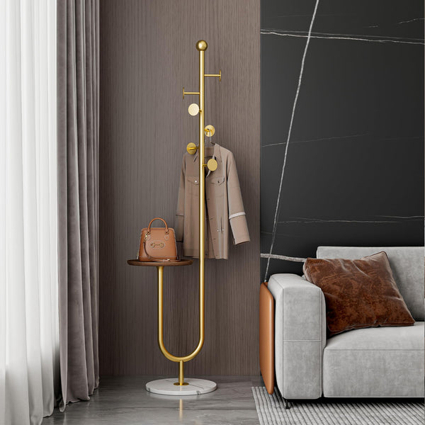 Gold Metal Coat Rack with Marble Base